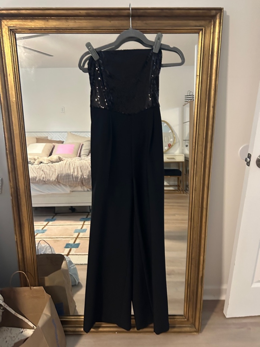 Steve Madden Black Sequin Strapless Jumpsuit